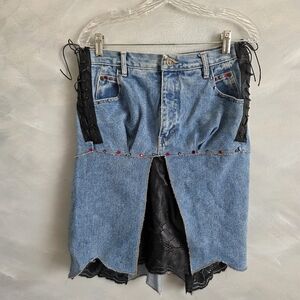 Vintage Gloria Vanderbilt Reworked Distressed Edgy Denim Short Skirt 10